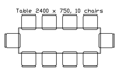 Aperçu du symbole Table 2400 x 750, 10 chairs, bloc EVT_TABLE_2400_10
