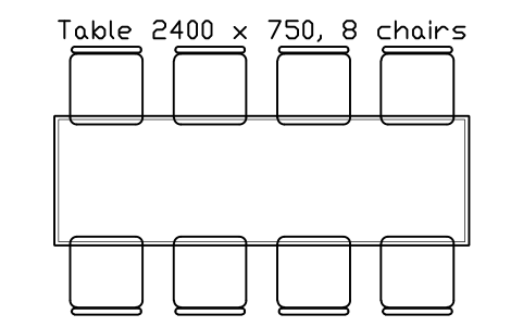 Aperçu du symbole Table 2400 x 750, 8 chairs, bloc EVT_TABLE_2400_8