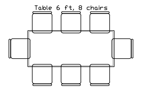 Aperçu du symbole Table 6 ft, 8 chairs, bloc EVT_TABLE_6FT_8