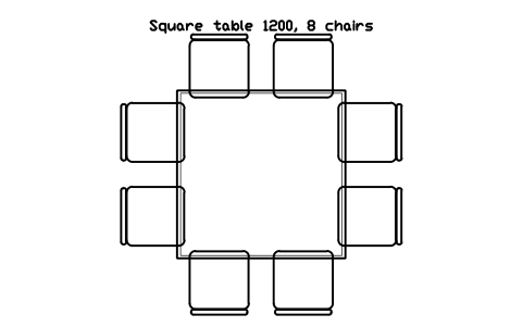 Aperçu du symbole Square table 1200, 8 chairs, bloc EVT_TABLE_SQ_1200_8