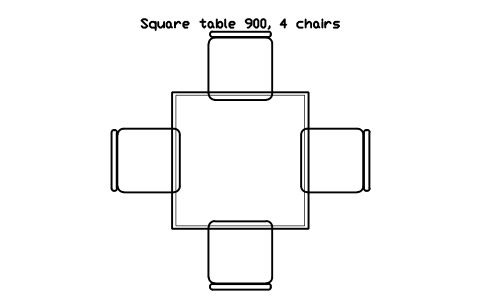 Aperçu du symbole Square table 900, 4 chairs, bloc EVT_TABLE_SQ_900_4