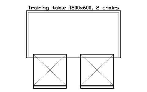 Aperçu du symbole Training table 1200x600, 2 chairs, bloc EVT_TRAIN_1200_2