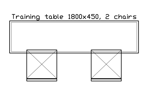 Aperçu du symbole Training table 1800x450, 2 chairs, bloc EVT_TRAIN_1800X450_2