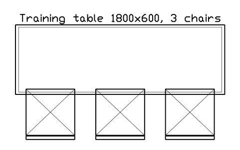 Aperçu du symbole Training table 1800x600, 3 chairs, bloc EVT_TRAIN_1800_3