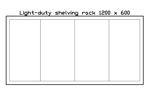 Vista previa del símbolo Light-duty shelving rack 1200 x 600, bloque FPL_RACK_LIGHT