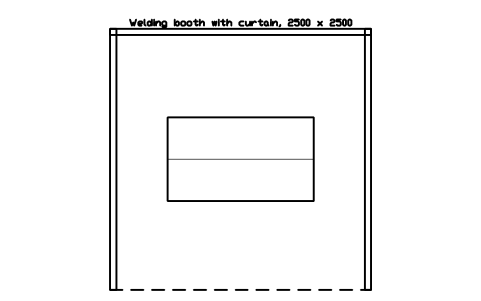 Vista previa del símbolo Welding booth with curtain, 2500 x 2500, bloque FPL_WELD_BOOTH