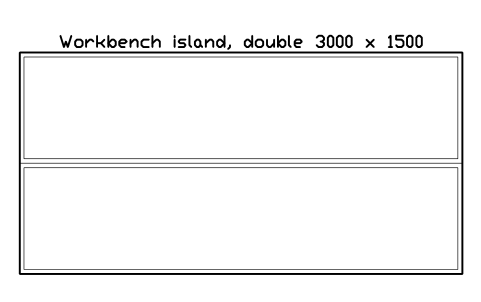 Vista previa del símbolo Workbench island, double 3000 x 1500, bloque FPL_WORKBENCH_ISLAND