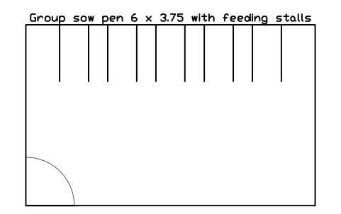 Aperçu du symbole Group sow pen 6 x 3.75 with feeding stalls, bloc FRM_SOW_GROUP_PEN