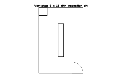 Aperçu du symbole Workshop 8 x 12 with inspection pit, bloc FRM_WORKSHOP_8X12
