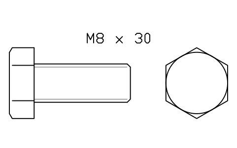 Hex head bolt ISO 4017 M10 x 25 sembolünün önizlemesi, blok FAS_ISO4017_M10X25