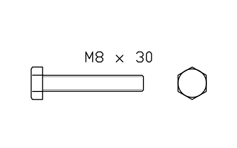 Hex head bolt ISO 4017 M4 x 25 sembolünün önizlemesi, blok FAS_ISO4017_M4X25