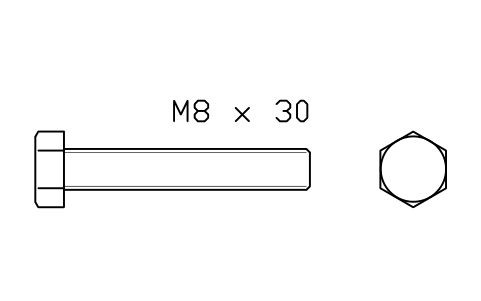 Hex head bolt ISO 4017 M5 x 30 sembolünün önizlemesi, blok FAS_ISO4017_M5X30