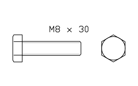 Hex head bolt ISO 4017 M6 x 25 sembolünün önizlemesi, blok FAS_ISO4017_M6X25