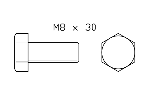 Hex head bolt ISO 4017 M8 x 20 sembolünün önizlemesi, blok FAS_ISO4017_M8X20