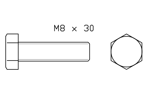 Hex head bolt ISO 4017 M8 x 30 sembolünün önizlemesi, blok FAS_ISO4017_M8X30