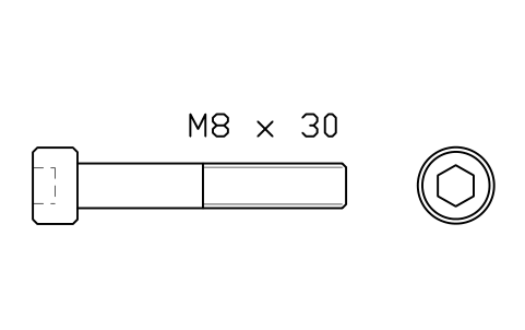 Socket head cap screw ISO 4762 M5 x 30 sembolünün önizlemesi, blok FAS_ISO4762_M5X30