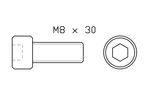 Socket head cap screw ISO 4762 M8 x 20 sembolünün önizlemesi, blok FAS_ISO4762_M8X20