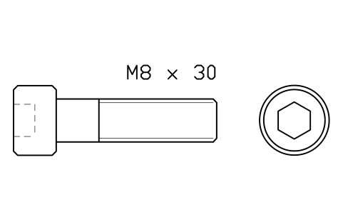 Socket head cap screw ISO 4762 M8 x 30 sembolünün önizlemesi, blok FAS_ISO4762_M8X30