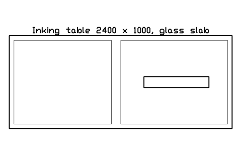 Preview of the Inking table 2400 x 1000, glass slab symbol, block GAL_INKING_TABLE
