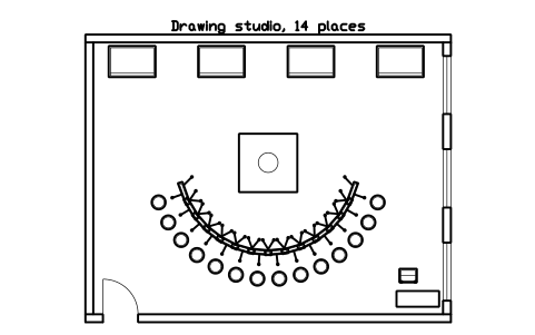 Preview of the Drawing studio, 14 places symbol, block GAL_ROOM_DRAWING_STUDIO