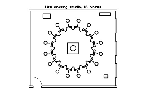 Preview of the Life drawing studio, 16 places symbol, block GAL_ROOM_LIFE_DRAWING