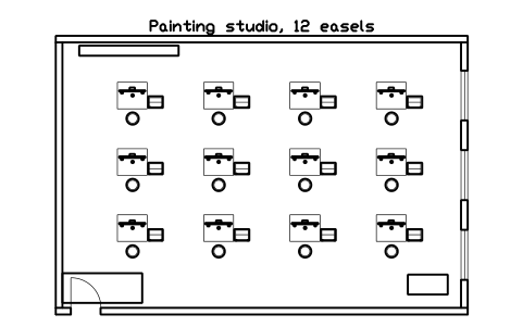 Preview of the Painting studio, 12 easels symbol, block GAL_ROOM_PAINTING_STUDIO