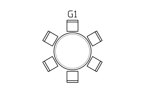 Anteprima del simbolo Tavolo per serata giochi 1500, 6 posti, blocco GMR_GAMENIGHT_RND