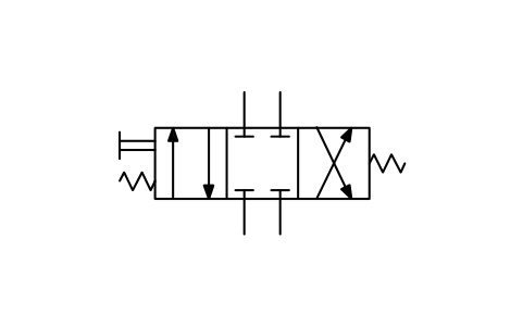 Anteprima del simbolo 4/3 directional valve, mid return, blocco ISX_X2003_4_3_DIRECTIONAL_VALVE_MID_RETU