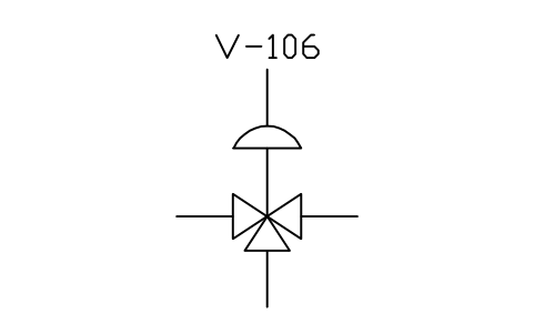 Anteprima del simbolo 3-way valve, diaphragm actuator, blocco ISX_X2102_3_WAY_VALVE_DIAPHRAGM_ACTUATOR