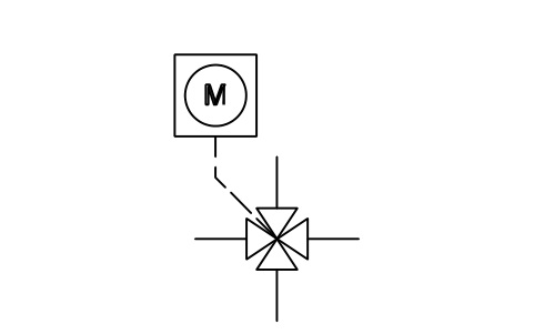 Preview of the 4-way valve, motor actuator symbol, block ISX_X2105_4_WAY_VALVE_MOTOR_ACTUATOR