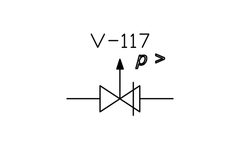 Anteprima del simbolo Safety valve, opens above p, blocco ISX_X2121_SAFETY_VALVE_OPENS_ABOVE_P