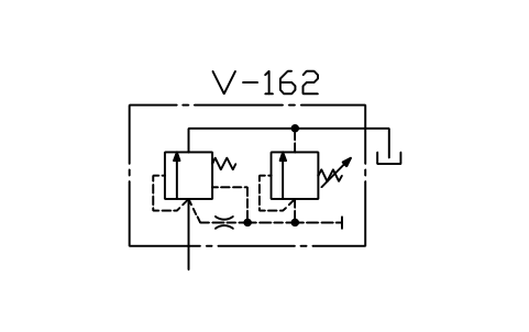 Anteprima del simbolo Two-stage relief valve, detailed, blocco ISX_X2194_TWO_STAGE_RELIEF_VALVE_DETAILE