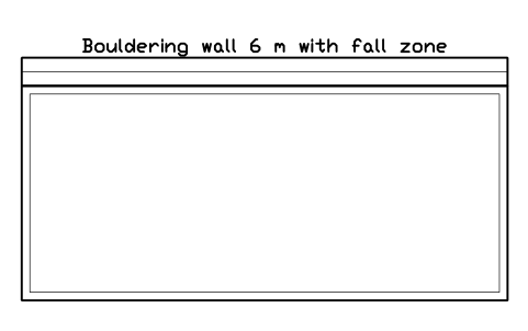 Preview of the Bouldering wall 6 m with fall zone symbol, block GYM_CL_BOULDER_WALL