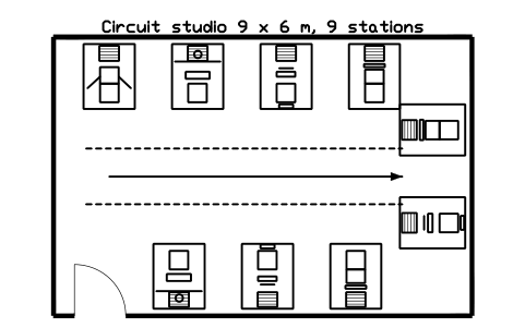 Preview of the Circuit studio 9 x 6 m, 9 stations symbol, block GYM_LY_CIRCUIT_9X6