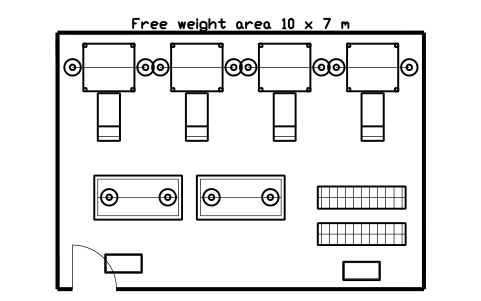 Preview of the Free weight area 10 x 7 m symbol, block GYM_LY_FREE_WEIGHT_10X7