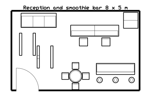 Preview of the Reception and smoothie bar 8 x 5 m symbol, block GYM_LY_RECEPTION_8X5