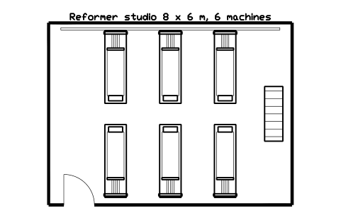 Preview of the Reformer studio 8 x 6 m, 6 machines symbol, block GYM_LY_REFORMER_8X6