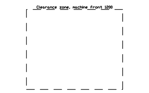 Preview of the Clearance zone, machine front 1200 symbol, block GYM_MK_CLEAR_MACHINE