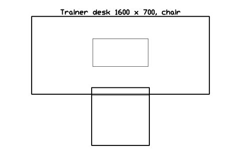 Preview of the Trainer desk 1600 x 700, chair symbol, block GYM_RB_TRAINER_DESK