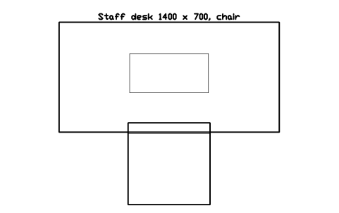 Preview of the Staff desk 1400 x 700, chair symbol, block GYM_SP_STAFF_DESK