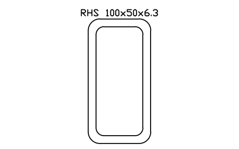 RHS 100x50x6.3 sembolünün önizlemesi, blok SEC_RHS100X50X6.3