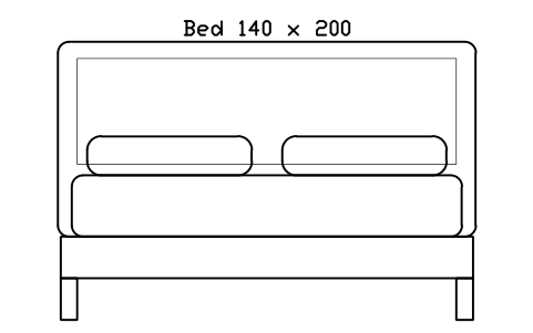 Bed 140 x 200 mattress, Europe, front elevation sembolünün önizlemesi, blok HOM_BED_EU_140X200_ELEV