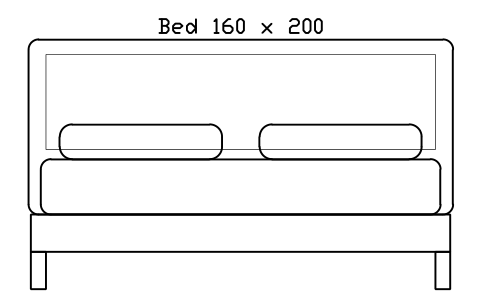 Bed 160 x 200 mattress, Europe, front elevation sembolünün önizlemesi, blok HOM_BED_EU_160X200_ELEV