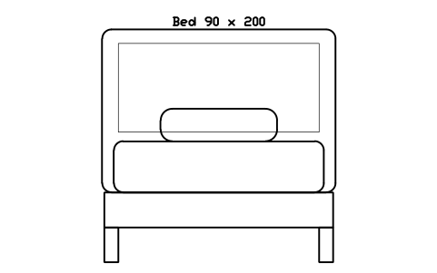 Bed 90 x 200 mattress, Europe, front elevation sembolünün önizlemesi, blok HOM_BED_EU_90X200_ELEV