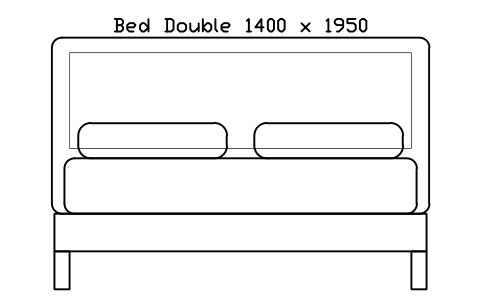 Bed Double 1400 x 1950 mattress, Japan, front elevation sembolünün önizlemesi, blok HOM_BED_JP_Double_1400X1950_ELEV