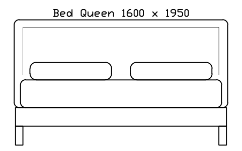 Bed Queen 1600 x 1950 mattress, Japan, front elevation sembolünün önizlemesi, blok HOM_BED_JP_Queen_1600X1950_ELEV