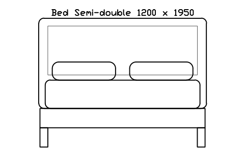 Bed Semi-double 1200 x 1950 mattress, Japan, front elevation sembolünün önizlemesi, blok HOM_BED_JP_Semidouble_1200X1950_ELEV