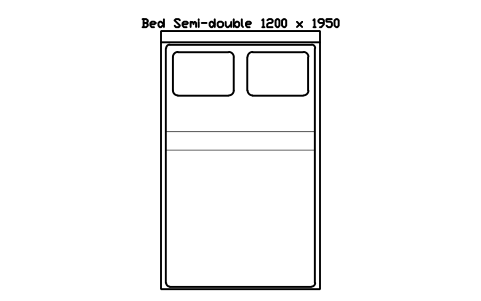 Bed Semi-double 1200 x 1950 mattress, Japan, plan sembolünün önizlemesi, blok HOM_BED_JP_Semidouble_1200X1950_PLAN