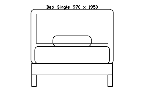 Bed Single 970 x 1950 mattress, Japan, front elevation sembolünün önizlemesi, blok HOM_BED_JP_Single_970X1950_ELEV
