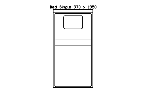 Bed Single 970 x 1950 mattress, Japan, plan sembolünün önizlemesi, blok HOM_BED_JP_Single_970X1950_PLAN